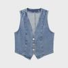 European & American Style Women's Slim Denim Vest and Wide-Leg Pants Set