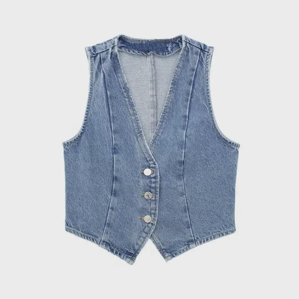 European & American Style Women's Slim Denim Vest and Wide-Leg Pants Set