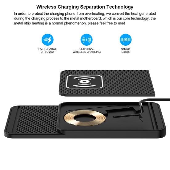 20W Phone Cordless Charging Mat Car Charger Overvoltage Protection Universal Intelligent Fast Wireless Phone Charger