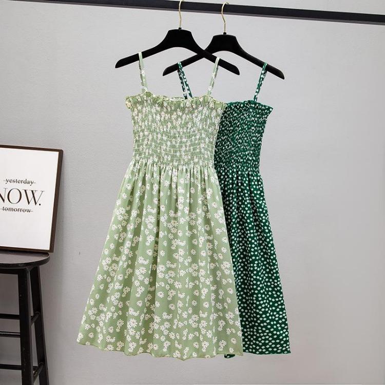 2023 Summer Floral Printed Chiffon Mini Dress Women Casual Fashion Spaghetti Strap Sleeveless Elastic High Waist Dress