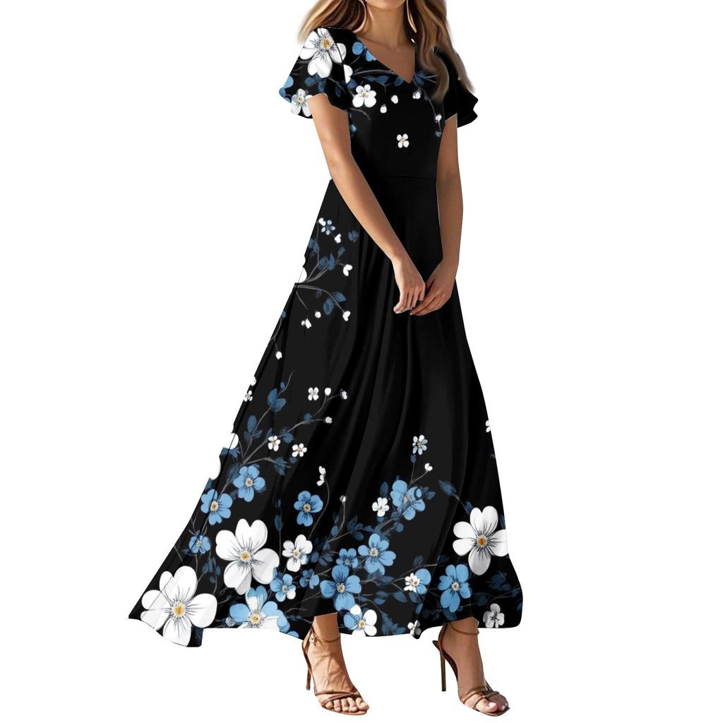 Женское летнее повседневное модное ретро-платье с цветочным принтом и коротким рукавом