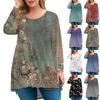 Women's Fashion Large Size Round Neck Long Sleeve Casual Print Loose Pullover Top