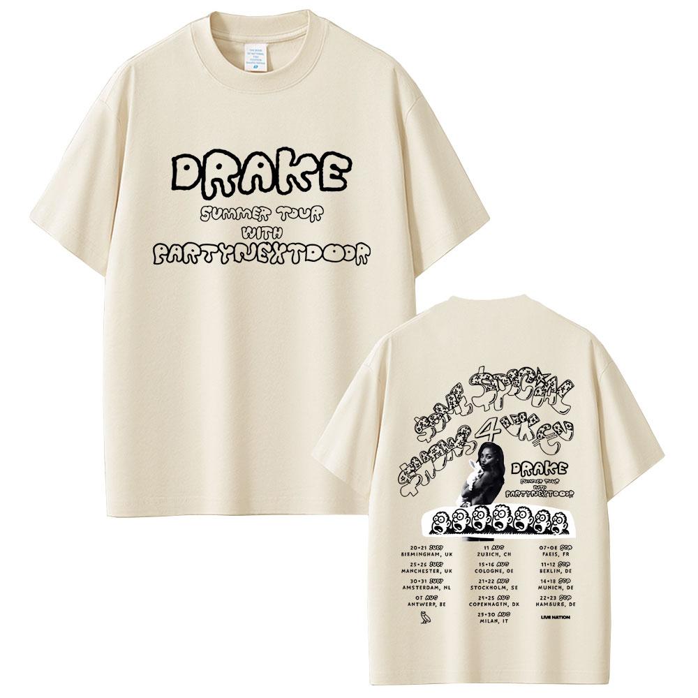 Т-shirts с принтом Rapper Drake Europe Tour with Partynextdoor 2025 SSS4U Some Sexy Songs 4 U Мужские Женские Хип-Хоп Модные Футболки
