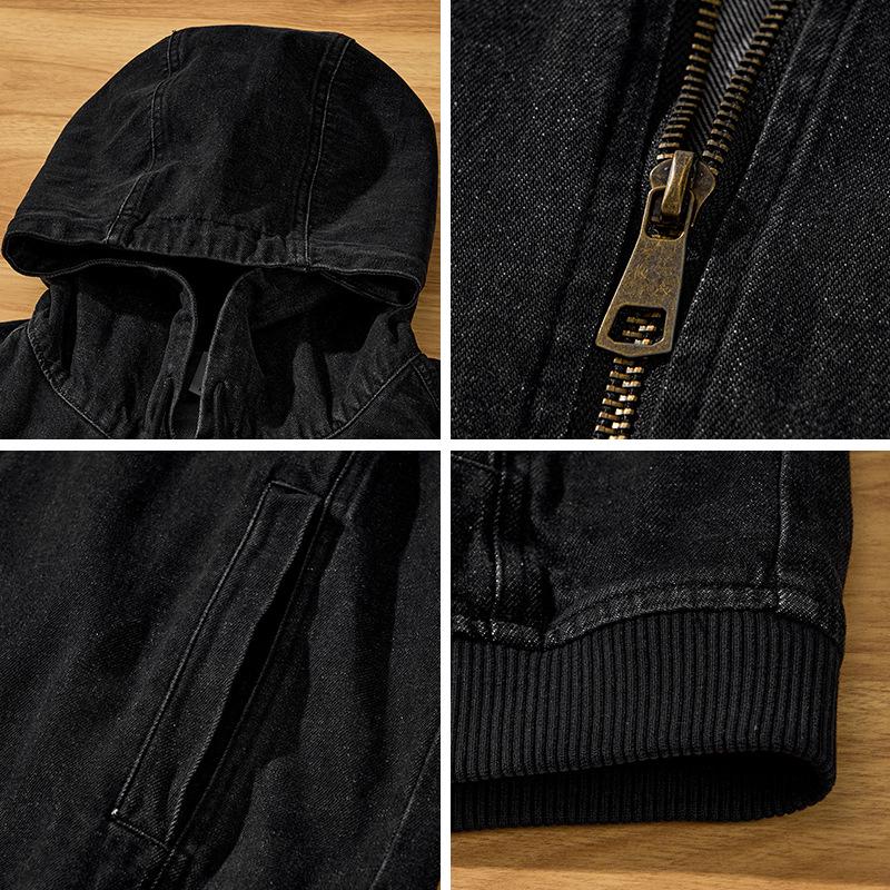 W822 Men's Thickened Hooded Denim Zip-Up Jacket: Stylish, Trendy, and Versatile.