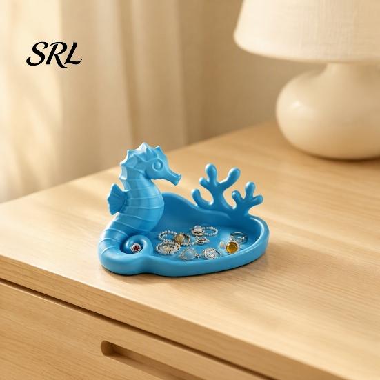 Coastal Style Home Decor Seahorse Coral Jewelry Tray, 3D Printed Ocean Themed Ring Earring Desktop Storage Tray Holder, Decorative Trinket Dish