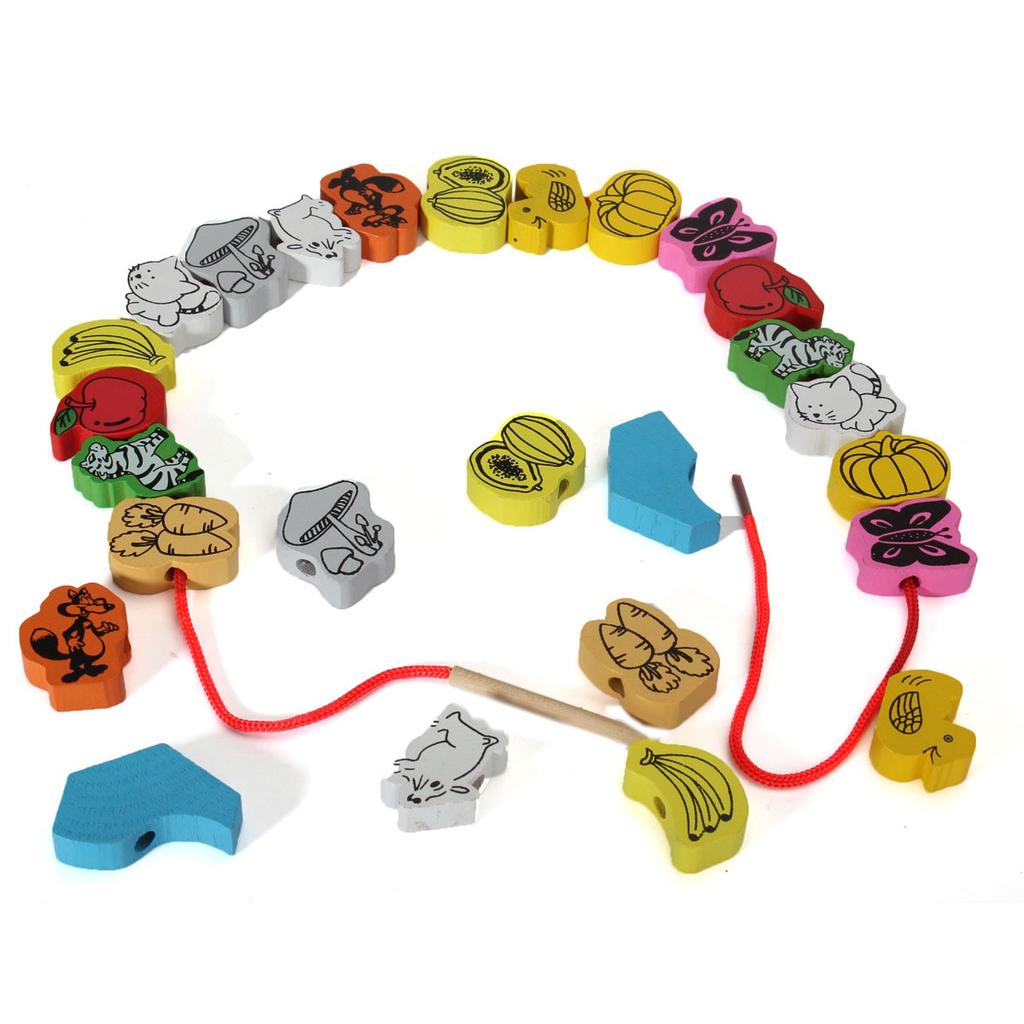 26pcs/SET Wooden Animal Fruit Block Stringing Beaded Toys For Learning & Education Colorful Product