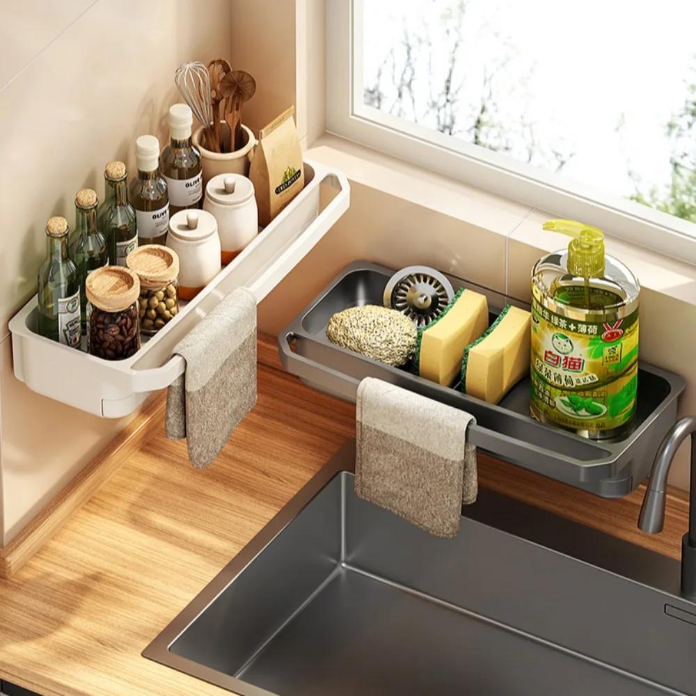 Сливная полка для раковины, водонепроницаемый держатель для губки, многофункциональная полка для кухонных полотенец, многофункциональные настенные полки для хранения раковины