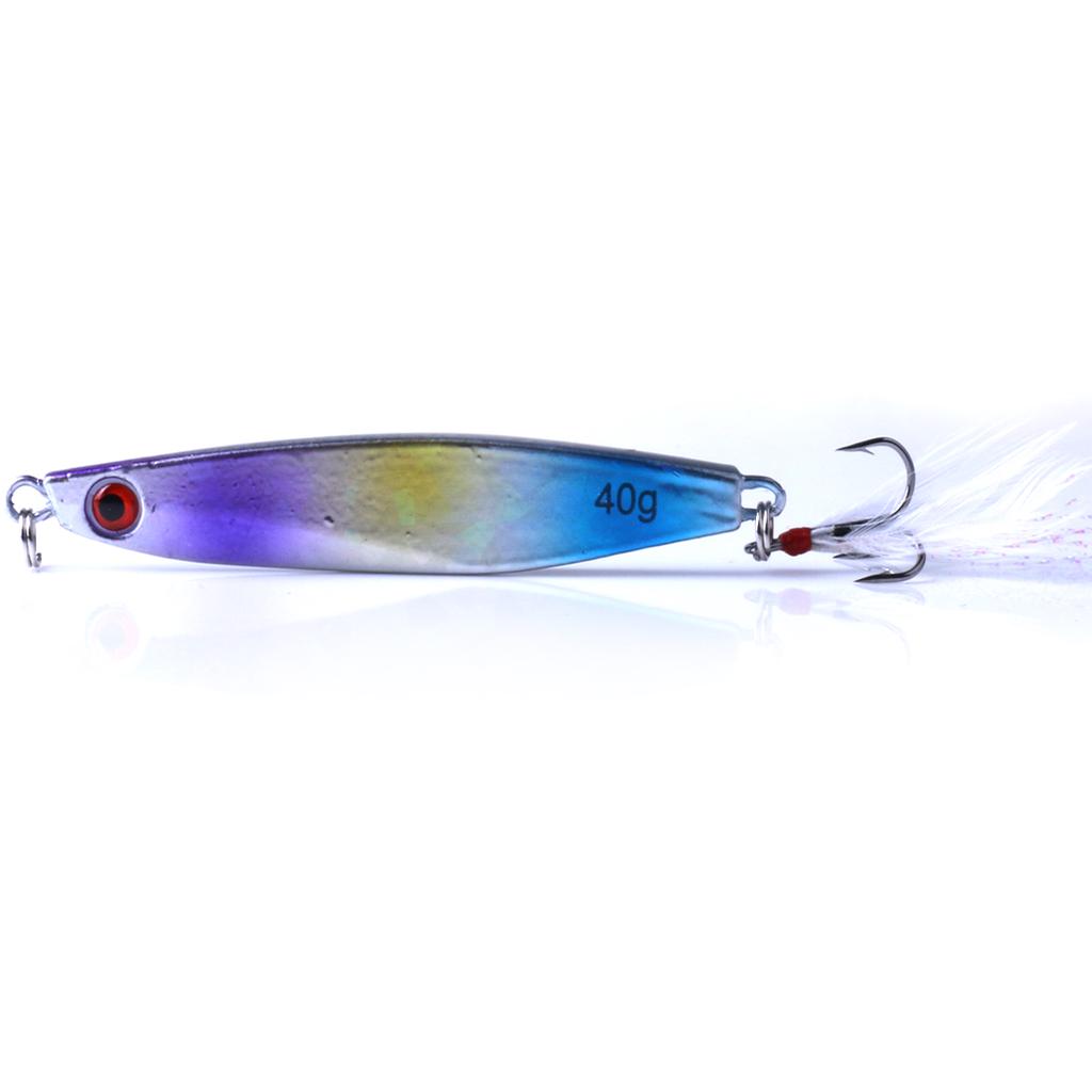 1pc Hengjia 40G Laser Lead Bait with Feather Hook Metal Fishing Lures for Perch Pike Trout Bass