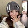 New Hat Women'S Winter Warm Knitted Wool Hat Versatile Striped Letters Big Head Circumference Cold Hat Tide