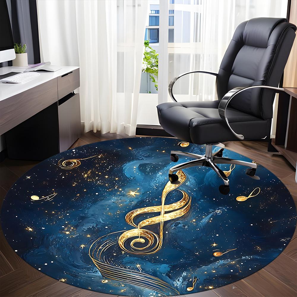 1PC Music Notes Office Round Area Rug, Mat Suitable For Office, Under Office Chairs Bedroom Living Room Home Decor, Room Deco