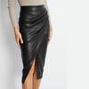 Женская юбка из искусственной кожи с разрезом, весна-осень и зима, высокая талия, молния, плиссированная кожаная юбка, сексуальная юбка на бедрах