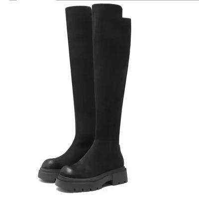 Модные замшевые ботинки челси выше колена женские туфли на плоской подошве платформа 2025 зима новые с круглым носком дизайнерские гладиаторские ботинки гот панк боты