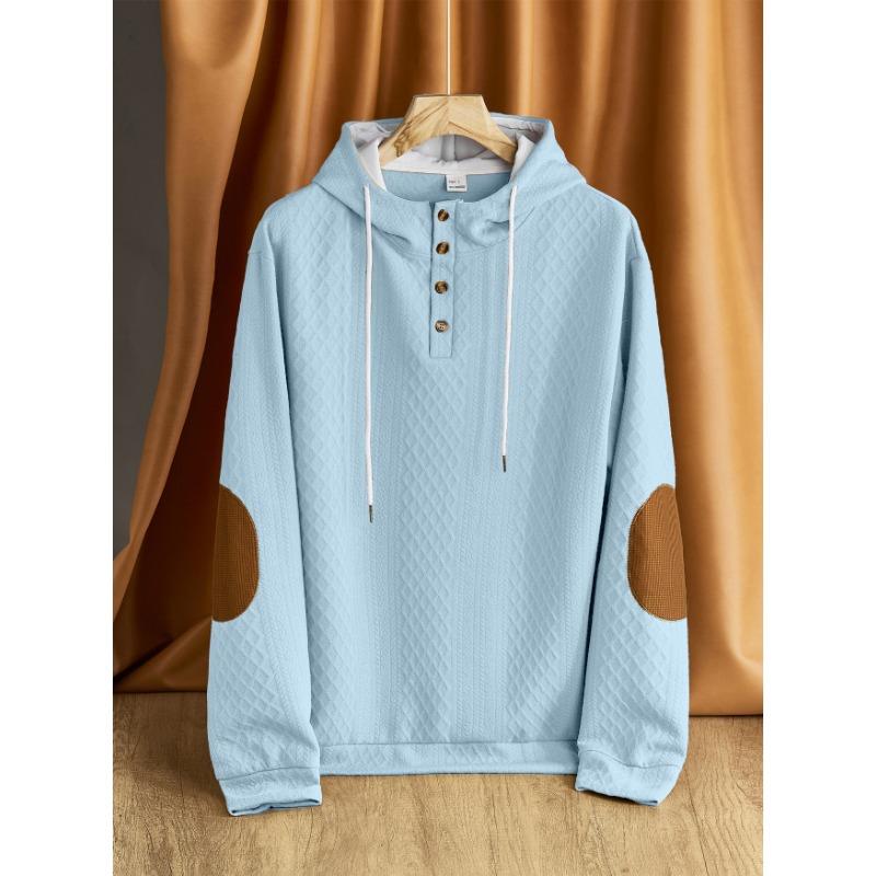 Men S Casual Pullover Hooded Solid Color Jacquard Thick Sweatshirt