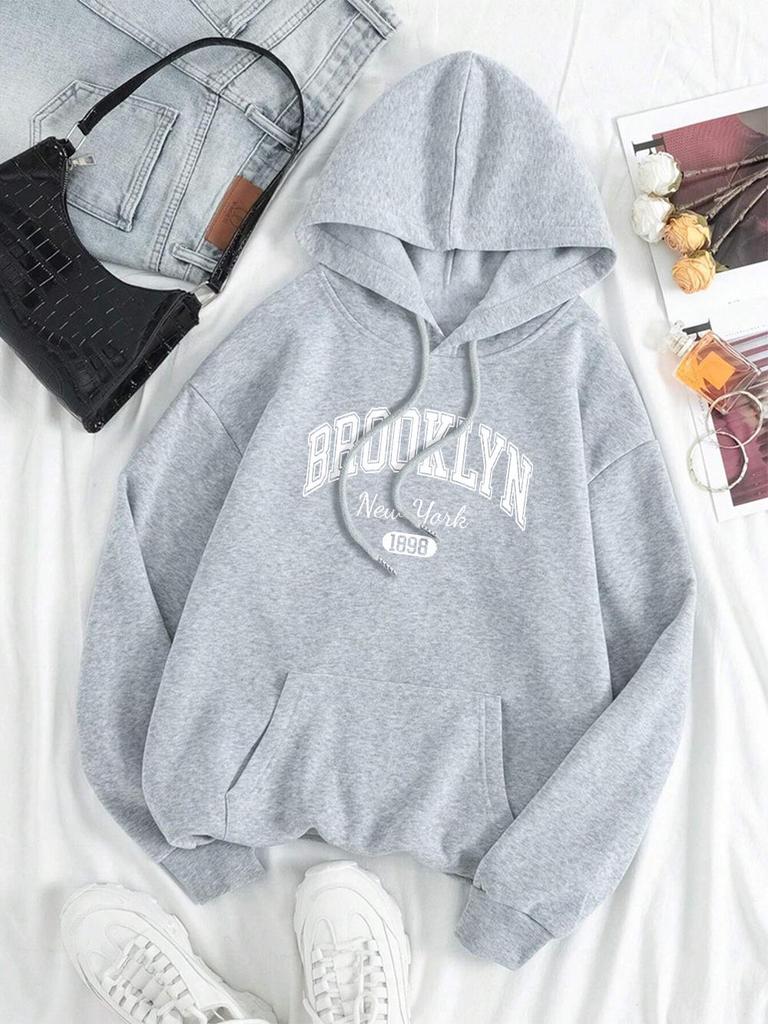 Cross-Border Trendy Print Casual Sports Hoodie with Kangaroo Pocket, Plus Velvet, Autumn/Winter Collection.