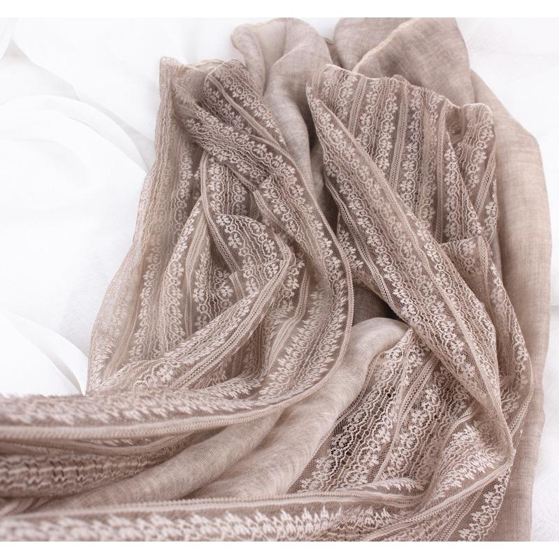Korean Lace Patchwork Cotton and Linen Scarf Women's Linen Versatile Styles Thin and Long Winter Solid Color Silk Shawl
