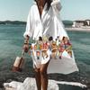 Women Summer Bohemian Dress Casual Print Shirt Dress For Women Fashion Long Sleeve Beach Hawaiian Cover Ups Dresses Clubwear Button Down