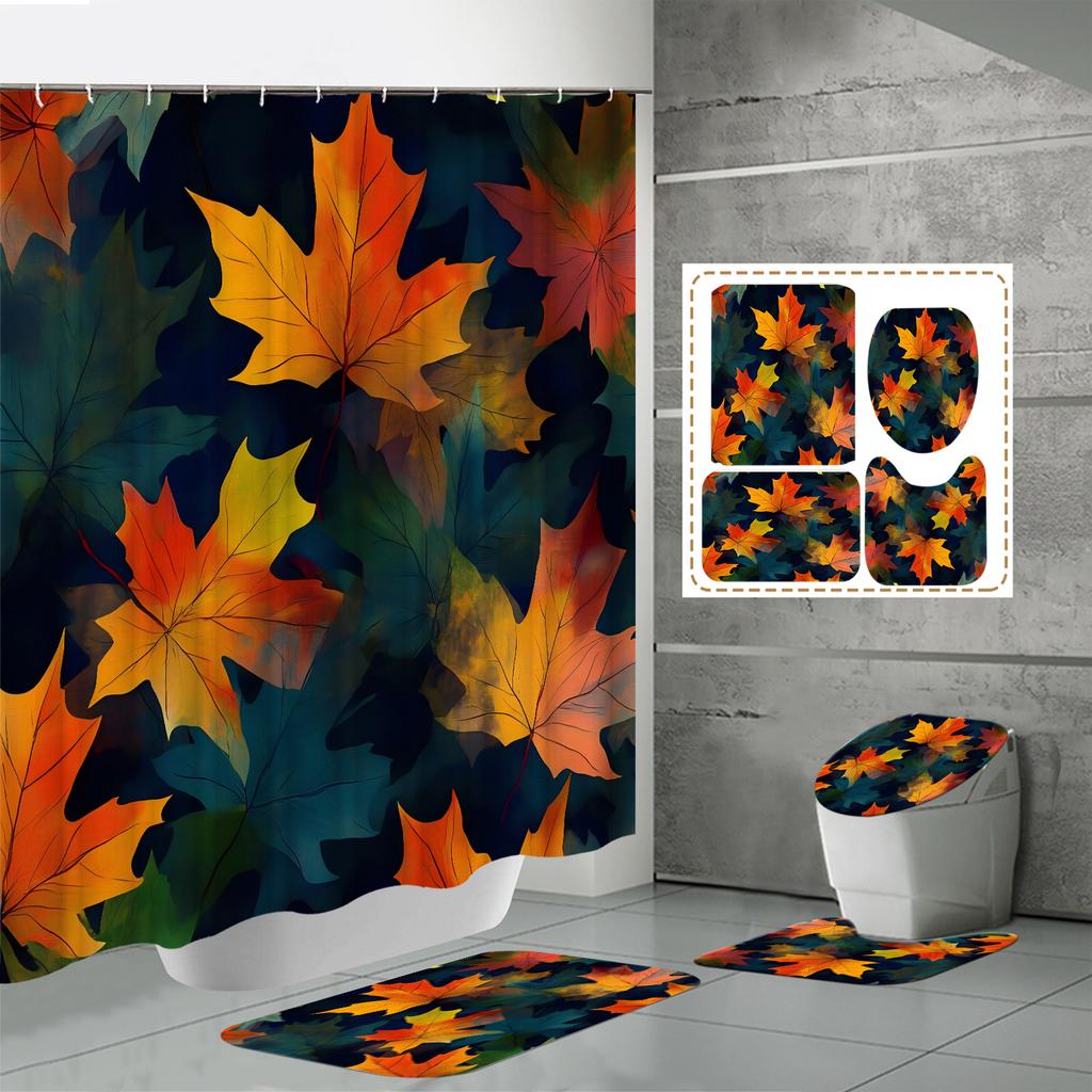 4 ШТ. Наборы штор для душа со шторкой для душа и ковриками, коврик для крышки унитаза, U-образный коврик и коврик для ванной, набор для ванной комнаты с 12 крючками