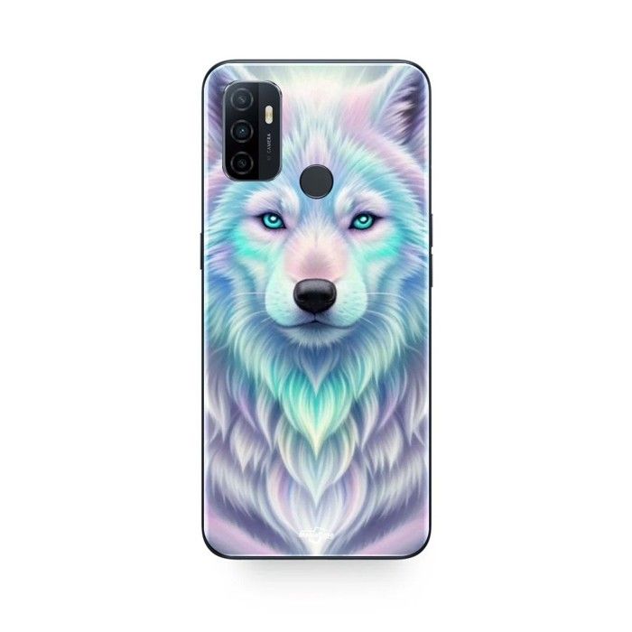 Coque pour Oppo A32 Loup blanc reflet violet
