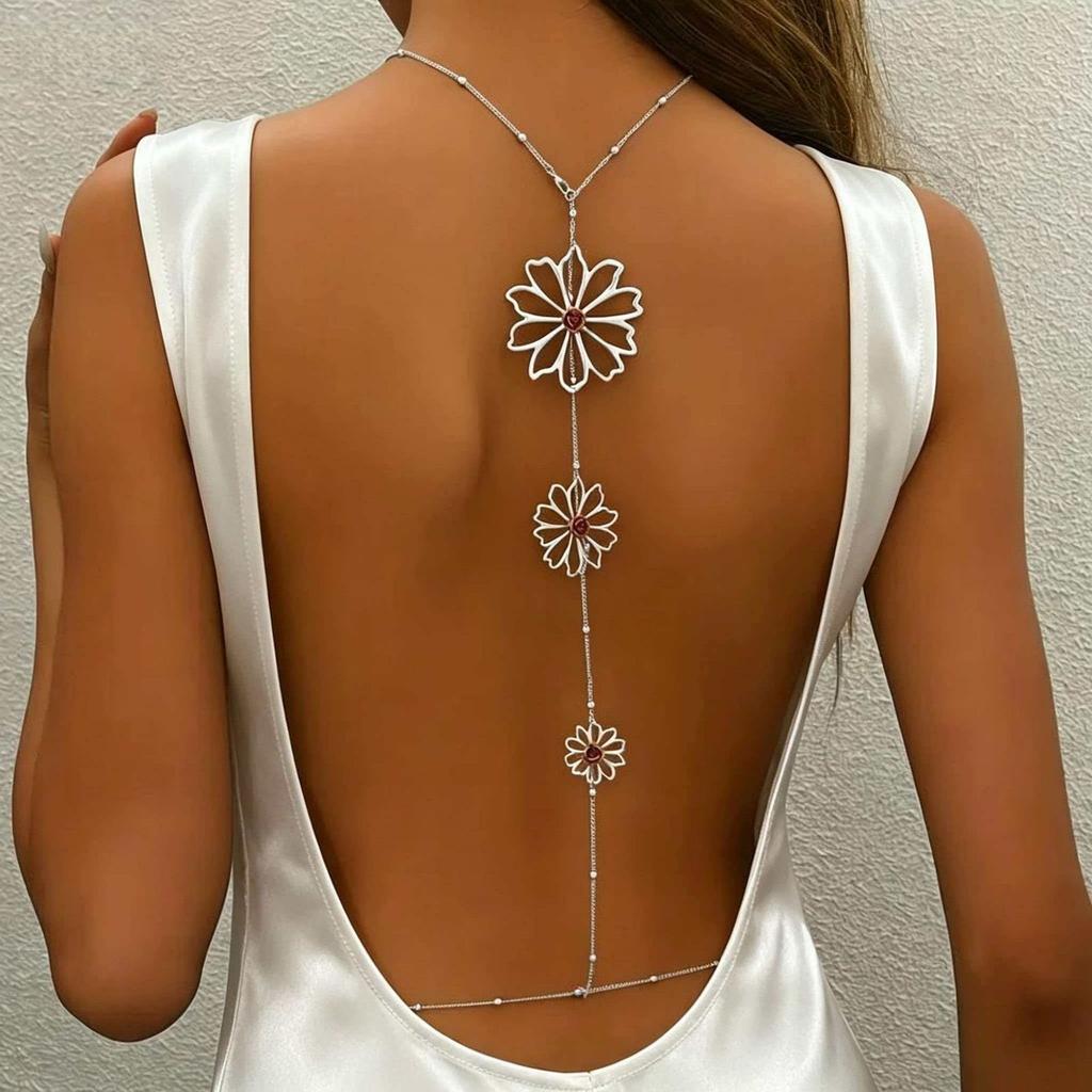 Elegant Flower Body Chain for Women Back Chain Waist Chain Goldtone Hollow Out Beach Vacation Jewelry