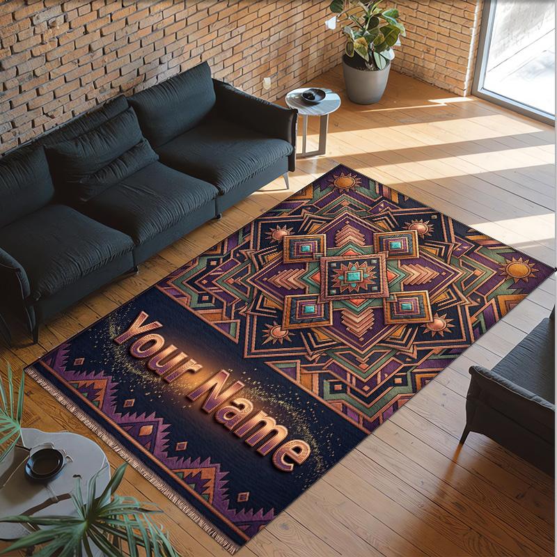 Decorative Artwork Theme Crystal Velvet Rug Personalized Custom Name Text Soft Floor Mat Home Decor