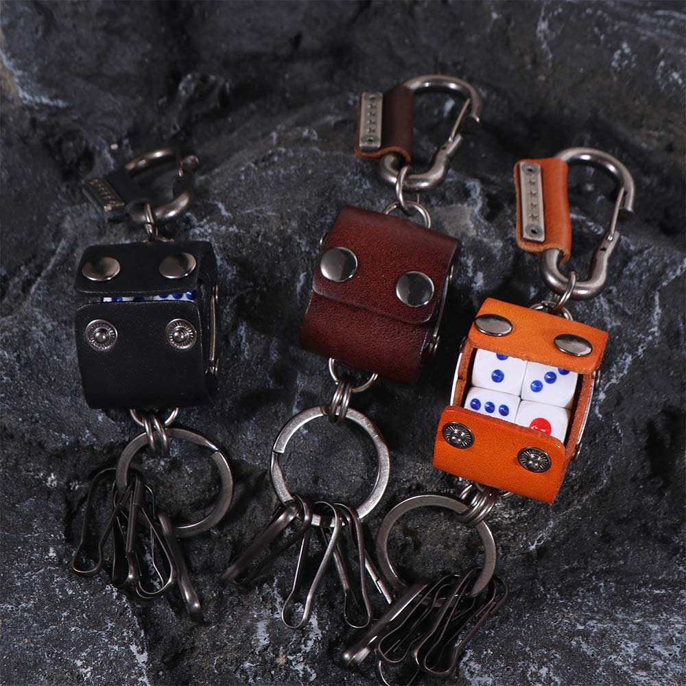 Zinc Zinc Alloy Dice Key Chain Leather Cool Cowhide Key Chain Dice Model Keychain Female Lady Girl