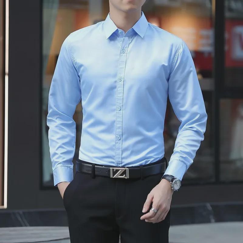 Korean Style Men's Slim Fit Casual Long Sleeve Shirt for Spring and Autumn