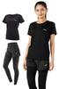 Flexia Йога и Пилатес Тренировочный Комплект с Коротким Рукавом и Идеально Подходит для Зала Размер Женский Комплект, Футболка, Брюки, Леггинсы, Быстросохнущий, (Черный, Маленький)