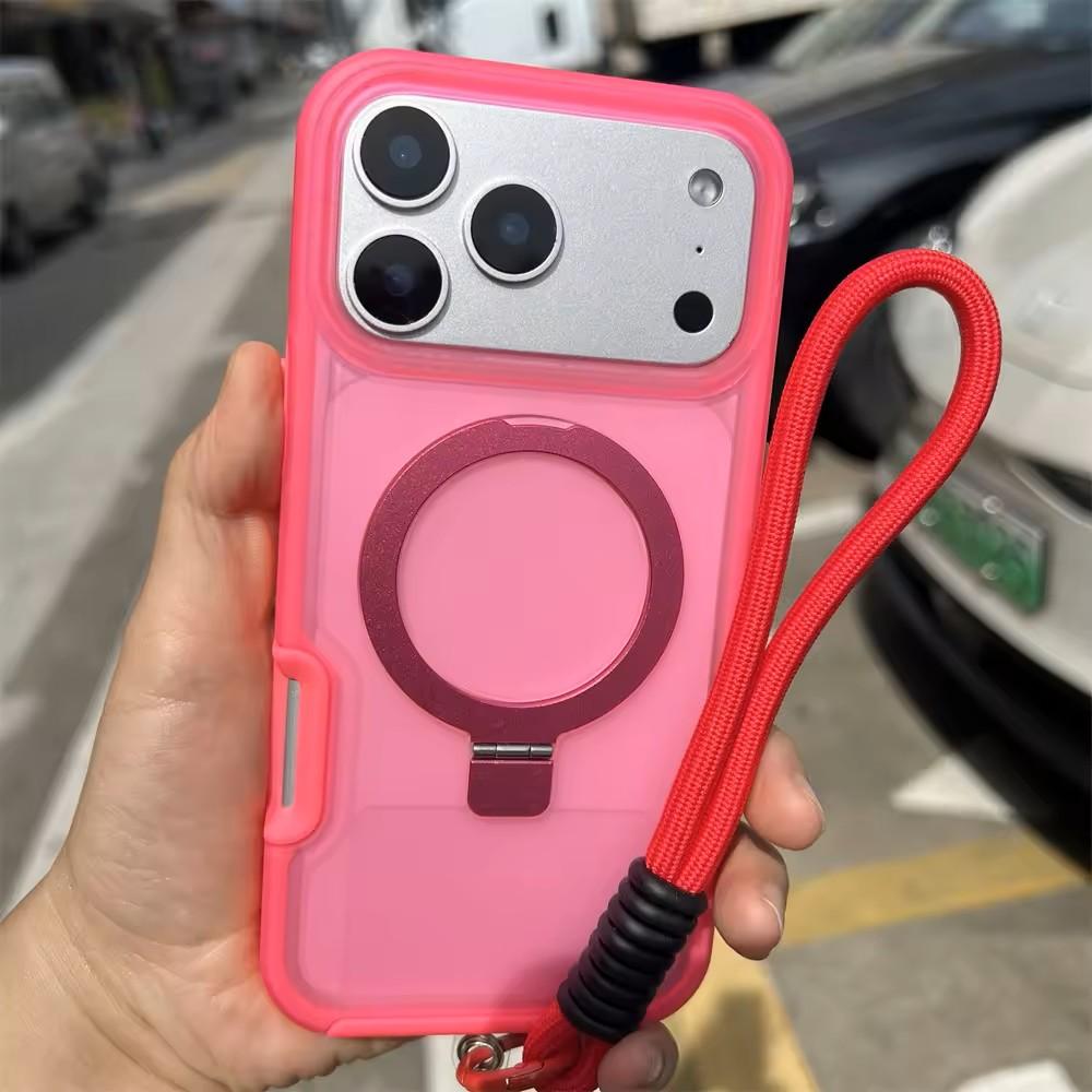 Роскошный матовый противоударный чехол с магнитной зарядкой Ott для iPhone Air 17 16 15 14 Plus Pro Max из TPU+PC с подставкой и ремешком для руки
