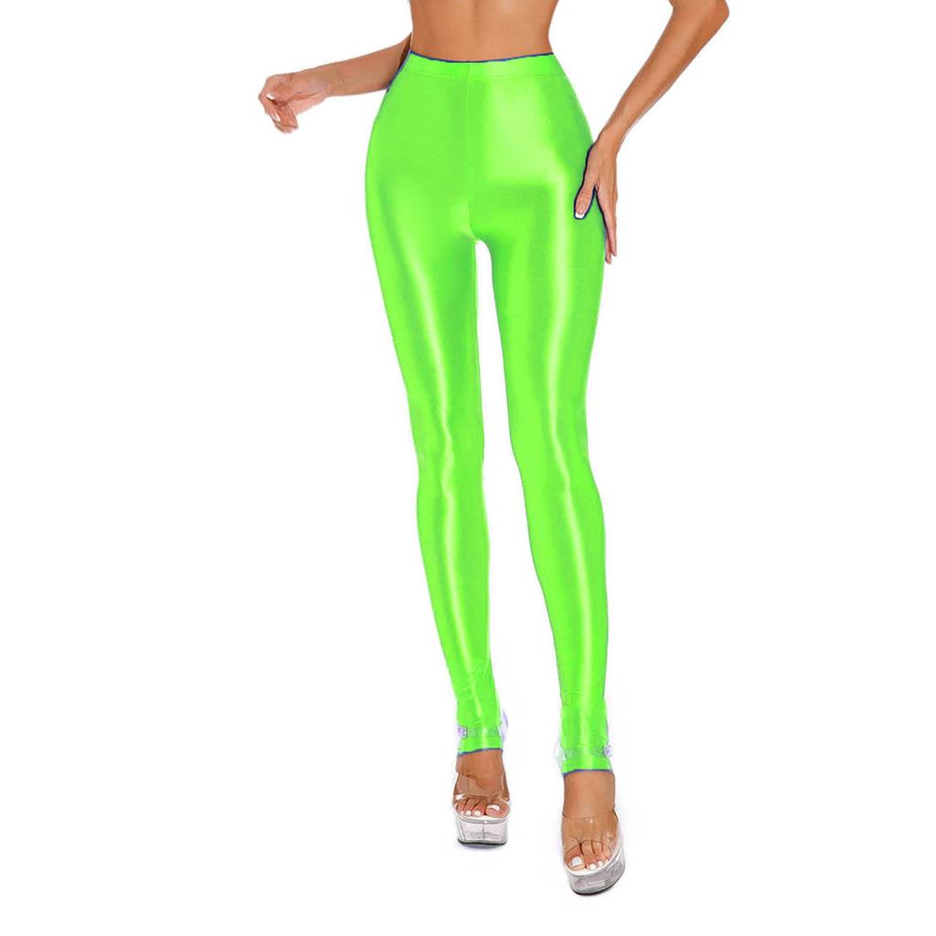 Women's Shiny Glossy Leggings High Waist Skinny Tight Gym Yoga Stirrup Pants