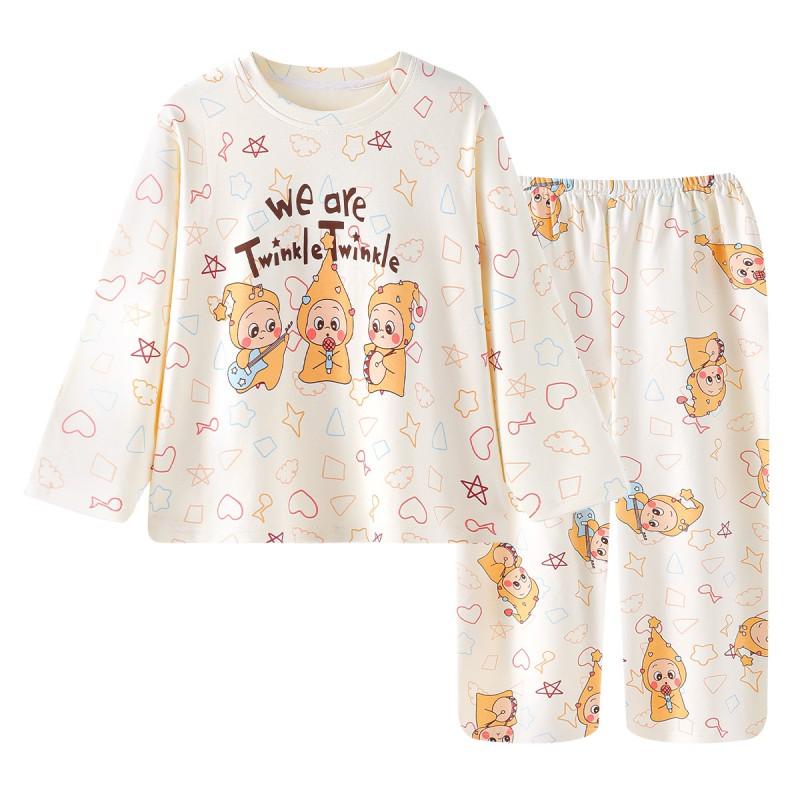 Cute Cartoon Print Girls Pajama Set 100% Cotton Long Sleeve Sleepwear Kids Ages 8 Home Outfit