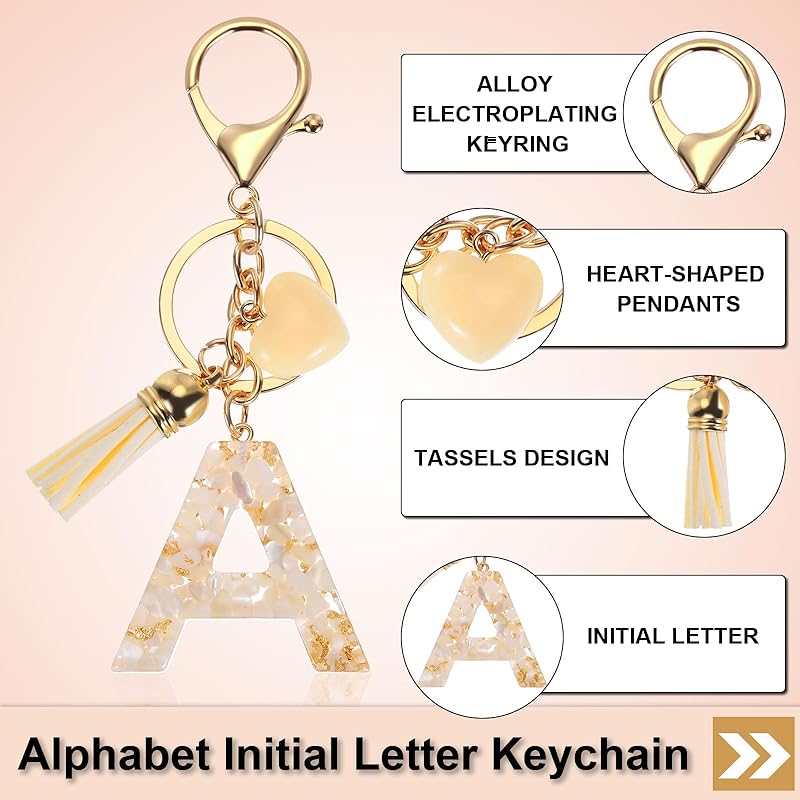 [PATIKIL] alphabet initial letter keychain Cute resin keychain Tassel heart letter A pendant decoration Women's Key Pieces Handbag Backpack Bag
