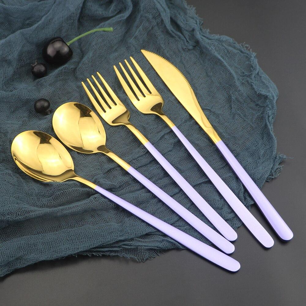 Набор столовых приборов из нержавеющей стали 304, фиолетовое золото, вилка, нож, ложка, десертная посуда, кухонная посуда для еды, серебряный набор