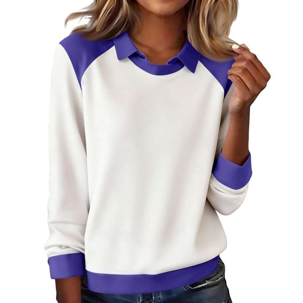 Women's Fashion Long-Sleeve Pullover Solid Color Top