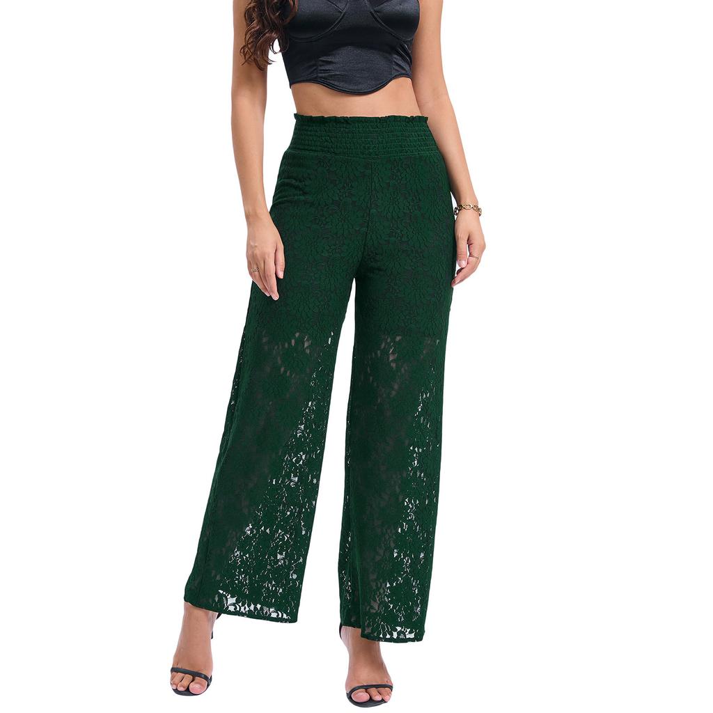 Широкие брюки для женщин, летние, эластичные, с высокой талией, свободные, с ажурным крючком, с цветочным кружевом, пляжные