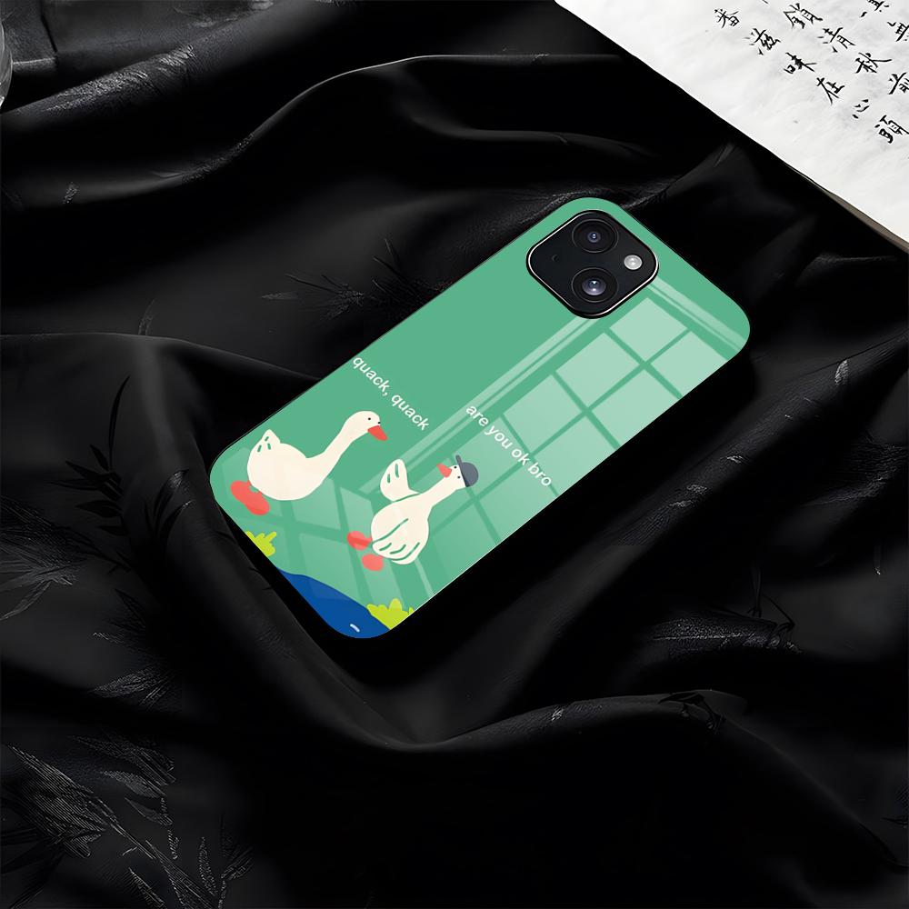 Милый Мультяшный Утенок Чехол для Телефона Для IPhone 17 Pro Max 16 15 14 Pro Max 13 11 Plus Стеклянная Крышка
