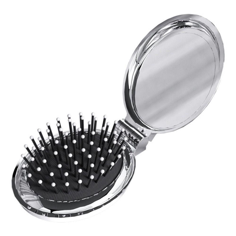 Round Pocket Mirror with Comb Dual Use Massage Hair Brush Simple Folding Air Bag Comb  Travel