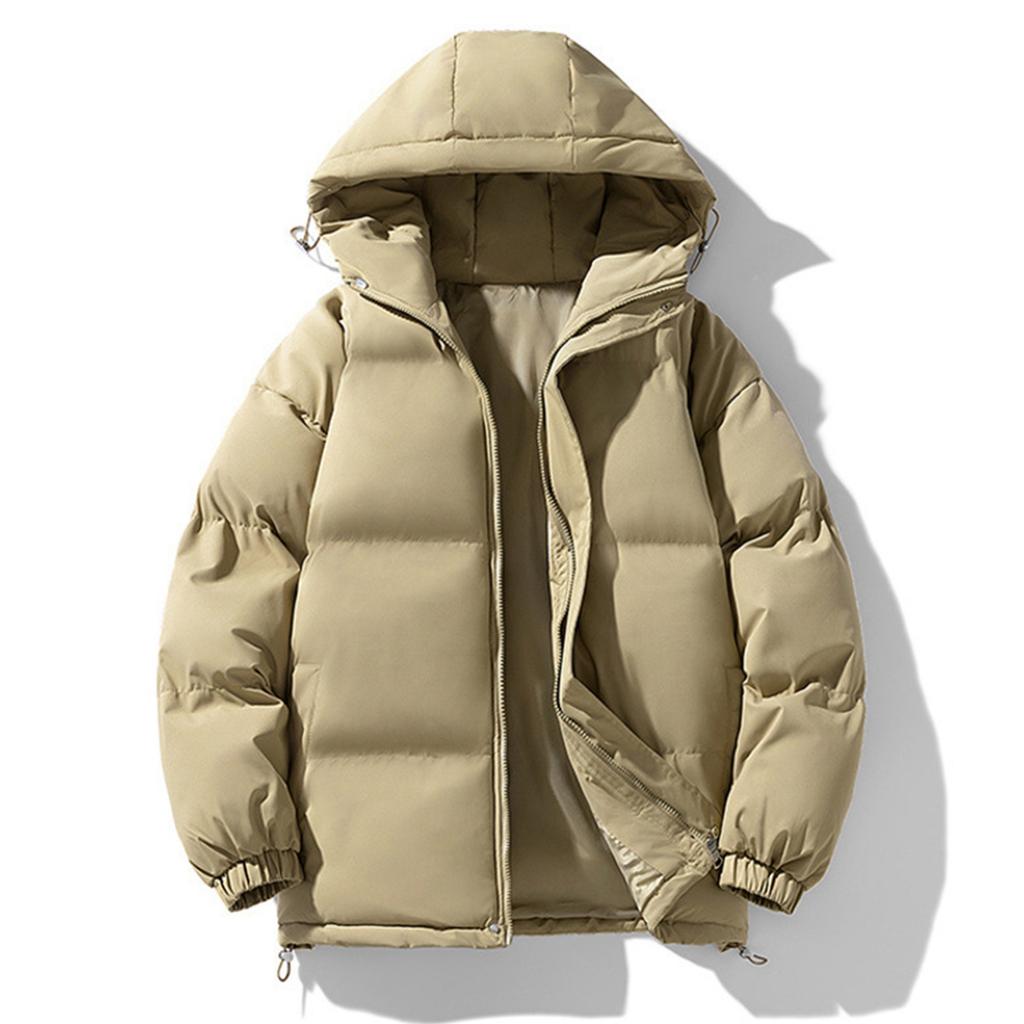 Men's Fleece-Lined Down Cotton Jacket - Loose Hooded Style With Zip Pockets, Warm, Casual & Versatile