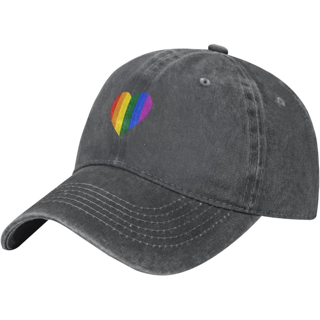 LGBT Rainbow Heart Baseball Cap Washed Cotton Dad Hat Adjustable Sun Protection Casual Cap