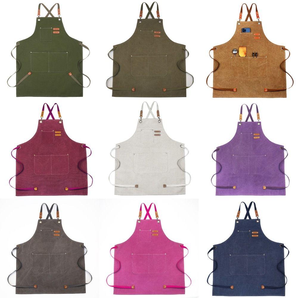 Canvas Kitchen Aprons Multi-pocket Barista Apron New Chef Work Apron  Kitchen