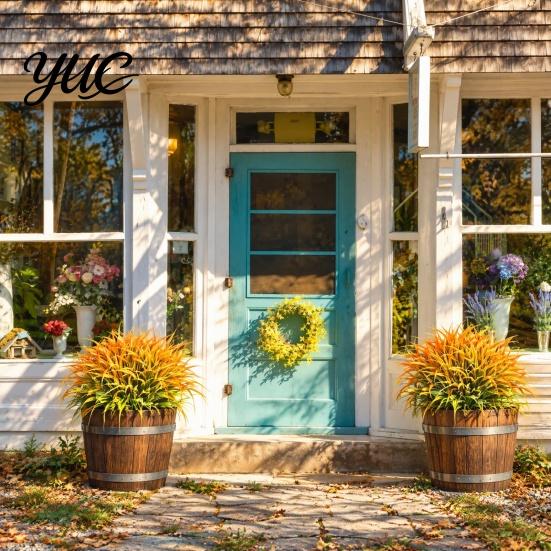 Artificial Greenery Decor 1/12Pcs 5-Fork Plants, UV Resistant Faux Stem Decoration, Realistic Fake Plants Plastic Grass for Outdoor Garden Patio Porch