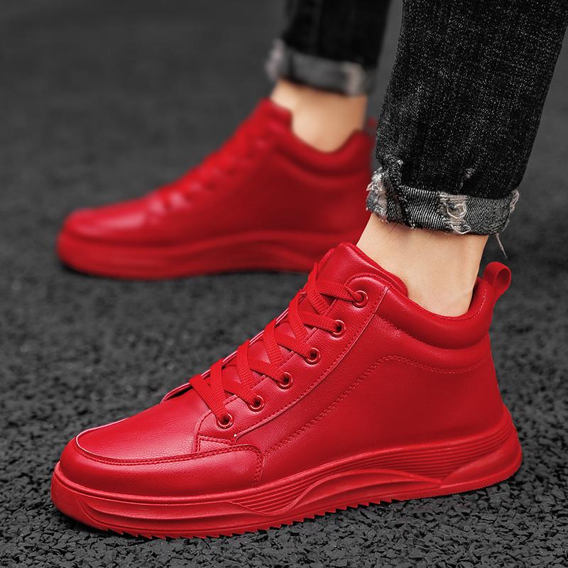 New High-top Trend All-match Student Male Shoes Youth Non-slip Sports Shoes 46 Large Size Fashion Red Casual Leather Shoes