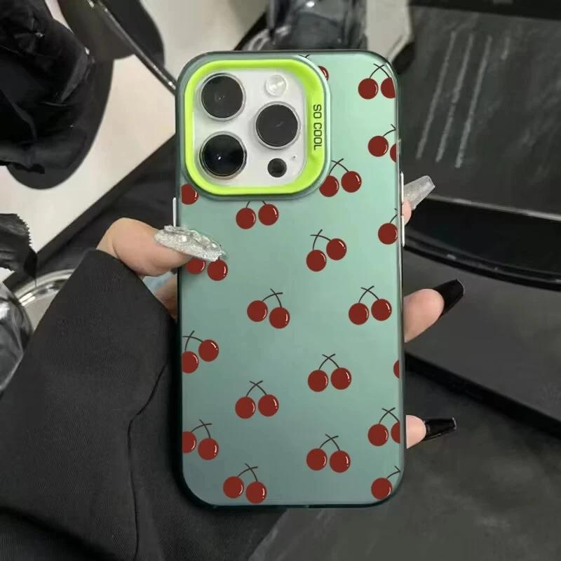 Милый матовый лазерный чехол для телефона с узором из черной вишни для iPhone 14 Pro Max Чехол iPhone 15 13 12 11 XS X XR 7 8 Plus Ударопрочная крышка