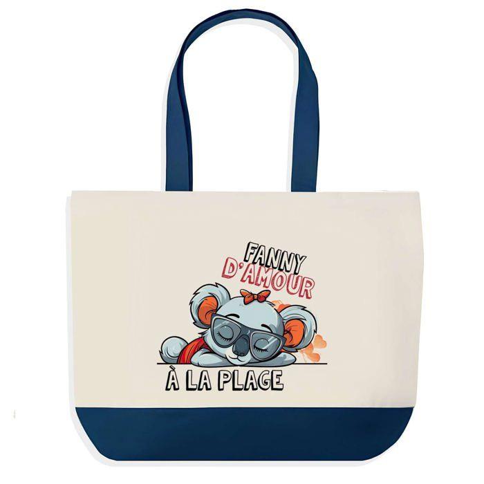 Sac cabas - PLANETEE - Fanny Koala à la Plage - Coton 40x45 cm - Fond bleu - Grand format