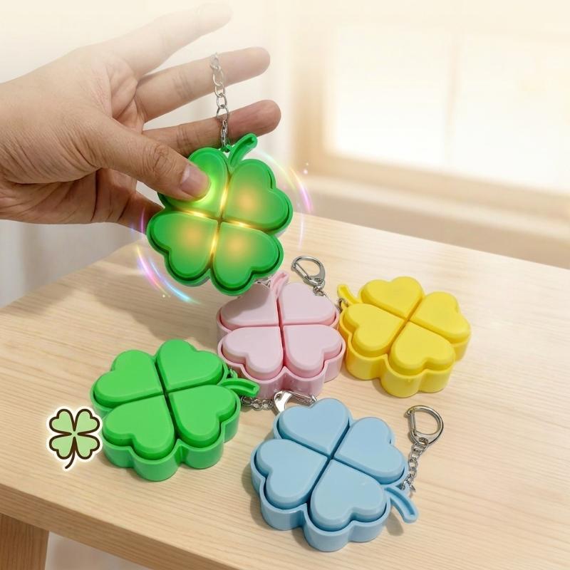 Stress Relief LED Keychain with Four-Leaf Clover Design Clickable Buttons for Everyday Use