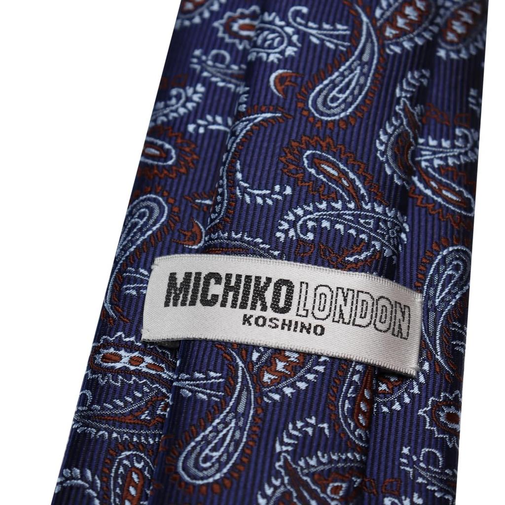 [Michiko London] Короткий галстук, прибл.. Длина 137 см, Не мнущаяся двухслойная ткань, Сделано в Японии, Бренд KOSHINO, Узор пейсли, 100% шелк,