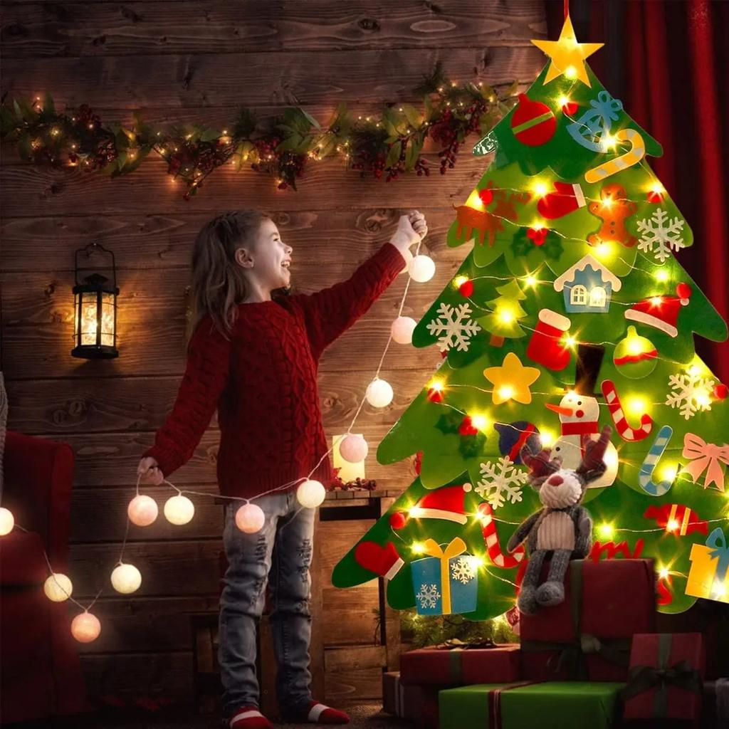 Войлочная рождественская елка с гирляндой, настенное украшение в виде рождественской елки, наборы для рукоделия для детей, подарки 2025, праздничные принадлежности для Навидада