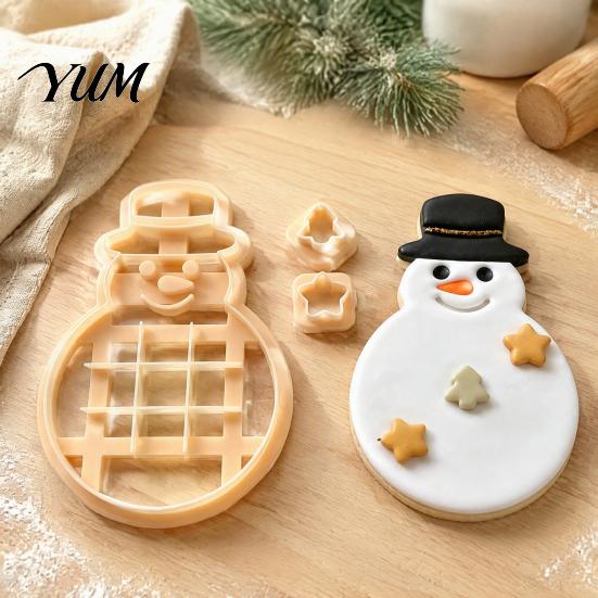 Easy to Demould Cookie Molds Christmas TicTacToe Cutter, Snowman Tree Shaped Mold for Holiday Fun Baking Kids Baking, DIY Biscuit Stamp Party, Festive