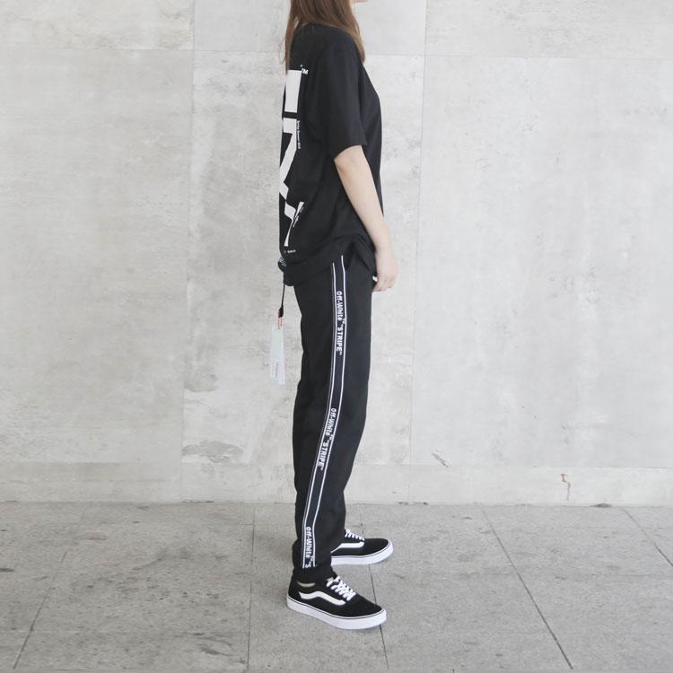 Off-White Повседневные вязаные спортивные штаны с буквенным принтом в боковую полоску, мужские брюки, черные OMCH008E18A200011000