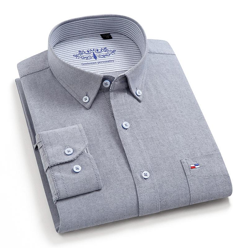 Sinwoyan Оксфорд из чистого хлопка, однотонные мужские повседневные рубашки с длинным рукавом и хорошим качеством для отдыха с нагрудным карманом