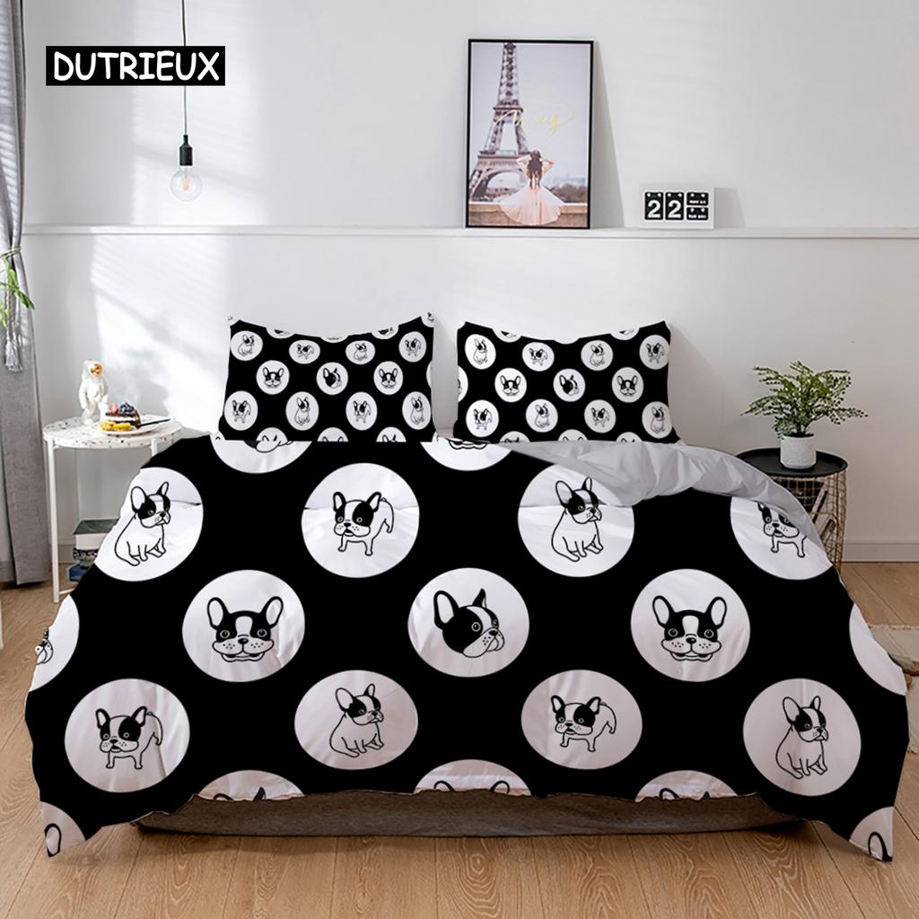 3D Dog Bedding Set Cute French Bulldog Puppy Duvet Cover Sets Cartoon Bed Cover Pet Animals Home Textiles Queen 2/3Pcs King Full
